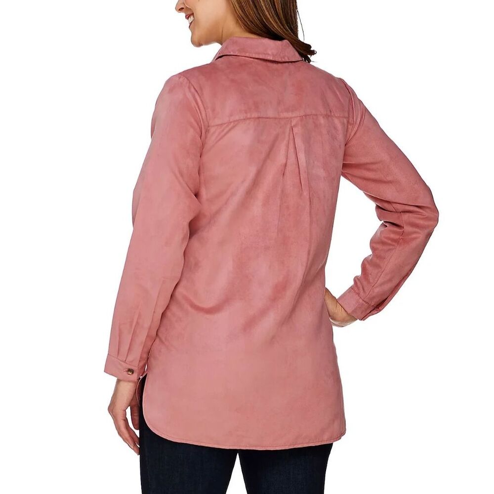 Joan Rivers Boyfriend Shirt Button Jacket Faux Suede Pockets Relaxed Womens XL